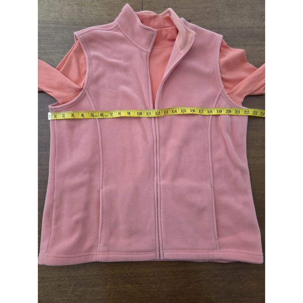 Women's ll Bean Fleece Vest‎ Two Piece Set Mock Turtleneck L/XL Orange Peach